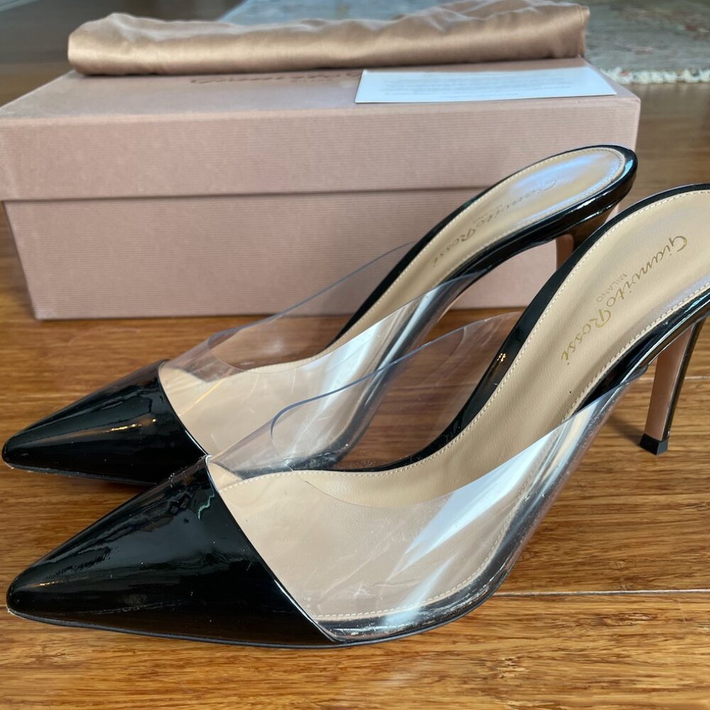 GIANVITO ROSSI Plexi Leather Pointed Mules